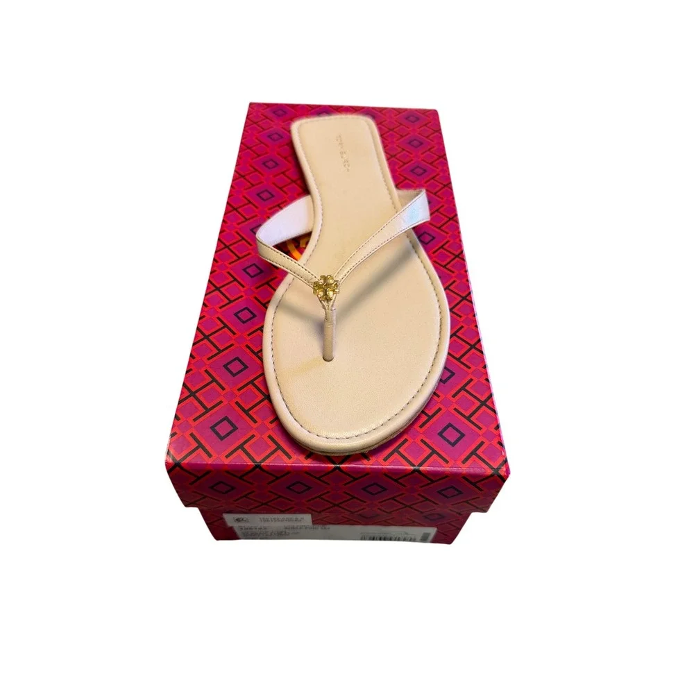 Tory Burch Classic Flip Flop Shell Pink Goat Leather Sandals 155182 Size 8.5